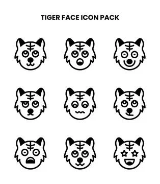Tiger Face DuoTone Set Icons Pack Stock Illustration