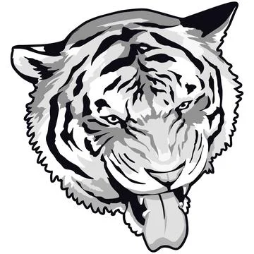 Tiger Face Expression Illustration. Tattoo Art. Vector. Stock Illustration