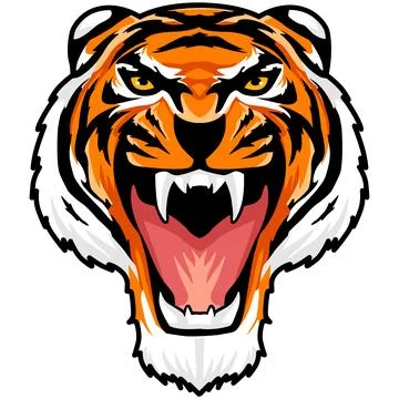 Tiger Face Expression Illustration. Tattoo Art. Vector. Stock Illustration