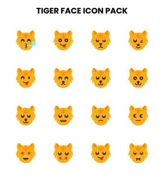 Tiger Face Flat Graphics Icons Pack Stock Illustration