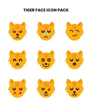 Tiger Face Flat Graphics Icons Pack Stock Illustration