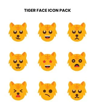 Tiger Face Flat Set Icons Pack Stock Illustration