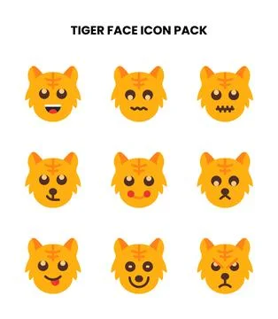 Tiger Face Flat Set Icons Pack Stock Illustration