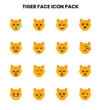 Tiger Face Flat UI Icons Pack Stock Illustration