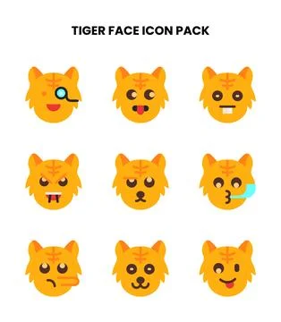 Tiger Face Flat UI Icons Pack Stock Illustration