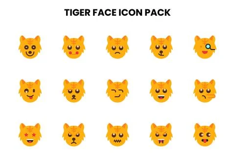 Tiger Face Flat UI Icons Pack Stock Illustration
