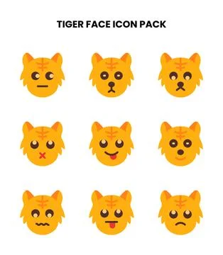 Tiger Face Flat UI Icons Pack Stock Illustration