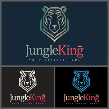 Tiger face head jungle king silhouette luxury logo set template design Stock Illustration