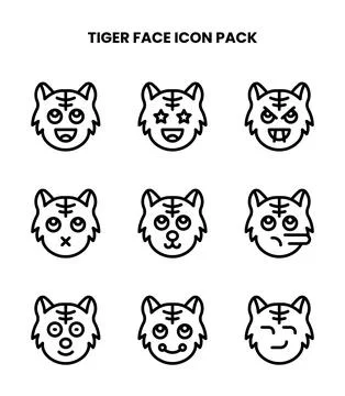 Tiger Face Line Bundle Icons Pack Stock Illustration