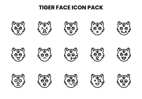 Tiger Face Line Bundle Icons Pack Stock Illustration