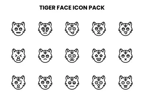 Tiger Face Line Icons Pack Stock Illustration