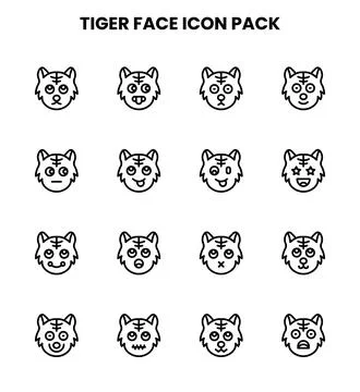 Tiger Face Line Set Icons Pack Stock Illustration