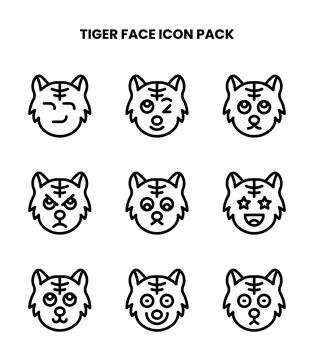 Tiger Face Line Set Icons Pack Stock Illustration