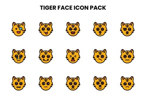 Tiger Face Lineal Color Bundle Icons Pack Stockillustratie