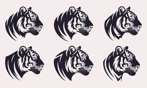 Tiger Face Logo Set Strong Wildlife Mascot Vector Collection Set Stock Illustration