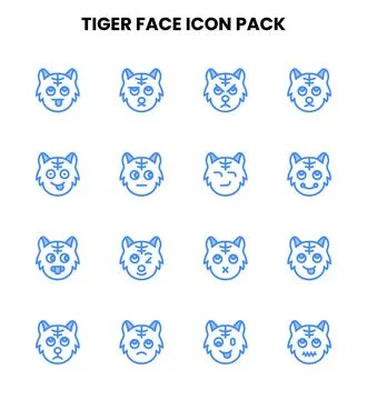 Tiger Face Two Colour Collection Icons Pack Stock Illustration