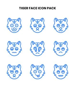 Tiger Face Two Colour Icons Pack 库存插图