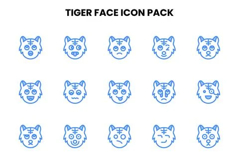 Tiger Face Two Colour Icons Pack Stock Illustration