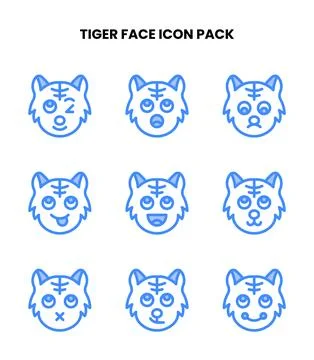 Tiger Face Two Colour Set Icons Pack イラスト素材