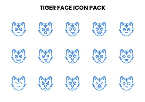 Tiger Face Two Colour Vector Icons Pack Stockillustratie