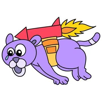 The tiger flies using a rocket on its back, doodle kawaii. doodle icon image イラスト素材