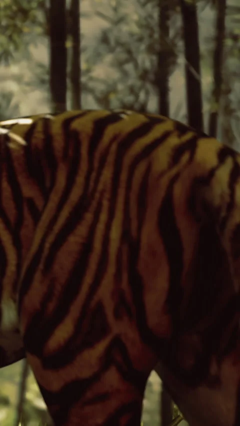 Tiger in the forest near bamboo trees during daylight hours Stock Footage 334175991