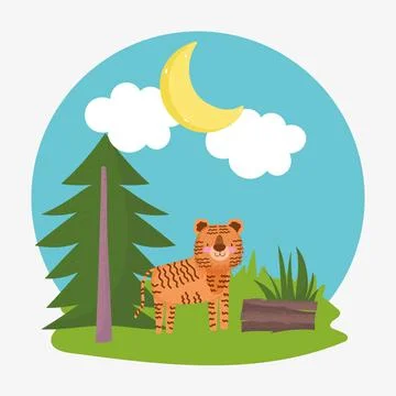 Tiger forest tree cartoon Stock Illustration