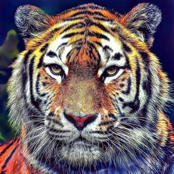 Tiger front face view illustrated drawing 스톡 일러스트