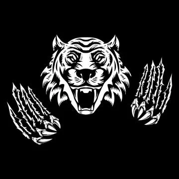 Tiger head and claws. Design element for logo, emblem, sign, poster, t shir.. Illustrazione stock