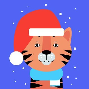 Tiger head in Christmas hat Stock Illustration