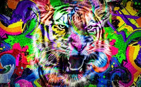 Tiger head with creative colorful abstract elements Stock Illustration