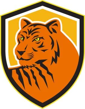 Tiger Head Front Crest Retro Stock Illustration