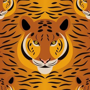 Tiger. Head, fur texture. Seamless pattern Illustrazione stock