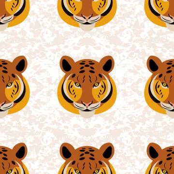 Tiger. Head, Grunge texture, white background. Seamless pattern イラスト素材