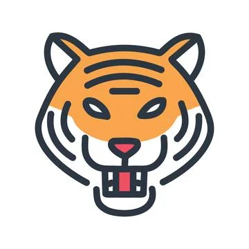 Tiger head icon. Colorful vector illustration of a tiger head with stripes .. Stock Illustration