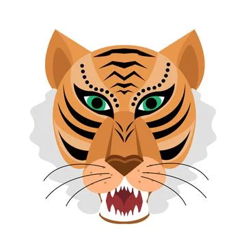 Tiger head icon in flat cartoon style, logo design. Year of the Tiger Chinese Stock Illustration