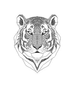 Tiger head isolated on white background., Wild Animal stylized portrait Illustrazione stock