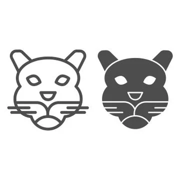 Tiger head line and solid icon. Artistic mascot of wild animal face, simple Stock Illustration