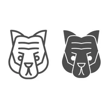 Tiger head line and solid icon. Artistic mascot of wild animal face silhouette Stock Illustration