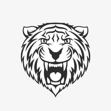 Tiger head logo emblem or icon in one color. Stock Illustration