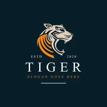 Tiger head logo icon vector illustration on dark background Stock Illustration