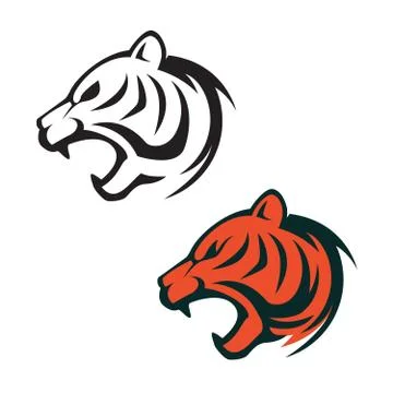 Tiger head logo template. Design element for label, sign, brand mark. Illustrazione stock