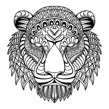 Tiger head mandala zentangle coloring page illustration Stock Illustration