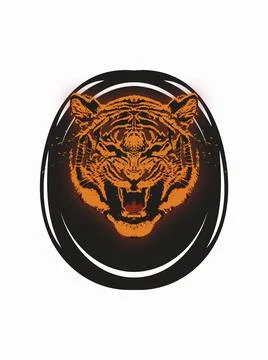 Tiger head in the mirror, aggressive beast, 3D rendering Stock Illustration