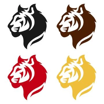 Tiger head profile vector logo set. Wild cat line art icon collection. イラスト素材