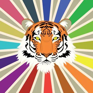 Tiger head on rays background Stock Illustration