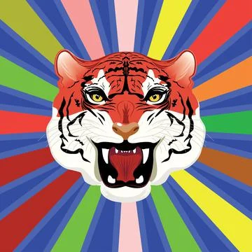 Tiger head on rays background Stock Illustration