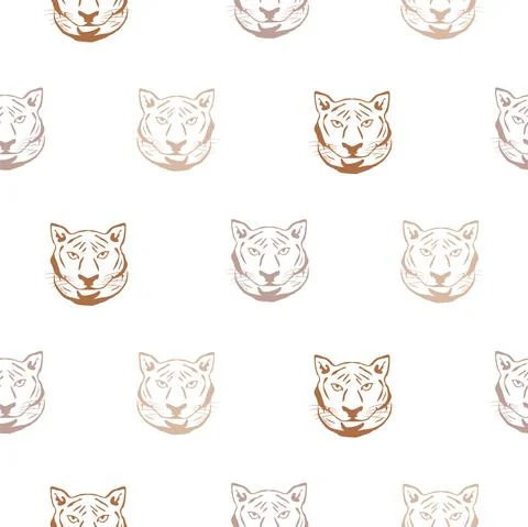 Tiger head seamless vector pattern. Silhouette wild cat animal background for Stock Illustration