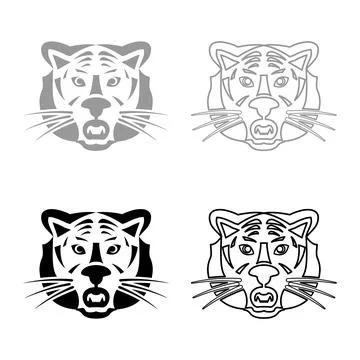 Tiger head set icon grey black color vector illustration image solid fill o.. Stockillustratie