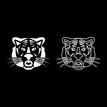Tiger head set icon white color vector illustration image solid fill outlin.. Stock Illustration